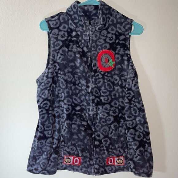 Basic Edition Vest Ohio State Buckeye Full Zip Fleece Cheetah Print Mock-neck - Picture 1 of 4